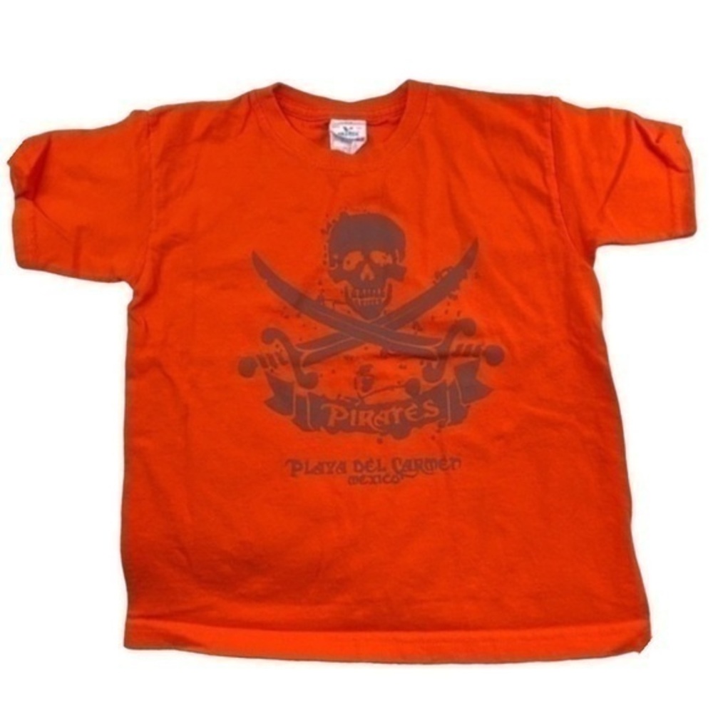 Yazbek Boys‎ Top Size Large Orange Pirates Short Sleeve Tee Shirt